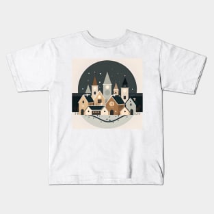 Modern Minimalist Scandinavian Art Grey Beige Boho Village Kids T-Shirt